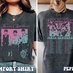 jonas brothers vintage double-side comfort color shirt, jonas five albums one night tour shirt, jonas brothers 2023 tour