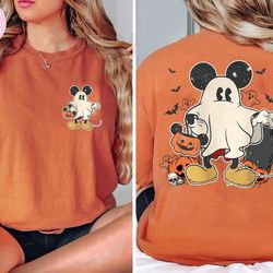 vintage disneyland halloween double sided comfort colors shirt, mickey ghost halloween shirt, mickey and friends hallowe