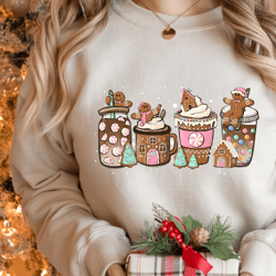 gingerbread christmas coffee shirt, christmas coffee sweatshirt, women holiday sweater, xmas tee, coffee lover gift, lat