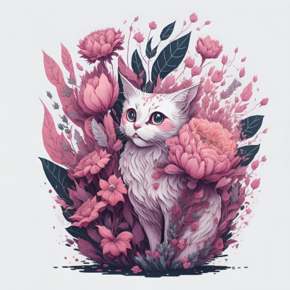 A detailed illustration of a print of a colorful catty.jpg