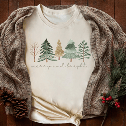 merry and bright trees, women's christmas shirt, womans holiday shirt,christmas gift,chic winter shirt,cute holiday tee,