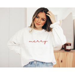 merry sweatshirt, minimalist christmas sweatshirt, womens christmas sweater, holiday crewneck, christmas gifts for her,