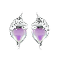 Unicorn earrings, Sterling silver stud with glass, Unicorn lover gift, Fantasy statement jewelry