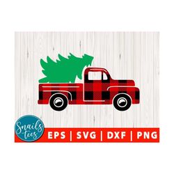 buffalo plaid christmas truck svg eps dxf png  vintage truck christmas svg red vintage truck buffalo plaid svg cut file