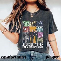 jonas brothers comfort color shirt, five albums one night tour shirt, joe jonas homage shirt, jonas brothers tee, nick j