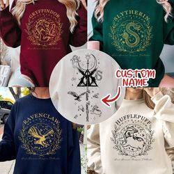 vintage custom name hogwarts 2 sides sweatshirts, wizarding world sweatshirt, hogwarts house sweatshirt, magic world swe