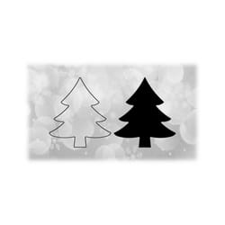 holiday clipart: black solid and outline of simple evergreen / pine tree for winter, christmas tree, or yule - digital download svg & png