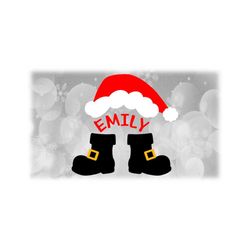 Holiday Clipart: Name Frame Red and White Santa Claus Hat/Stocking Cap with Black Boots/Gold Buckles Christmas - Digital Download SVG & PNG