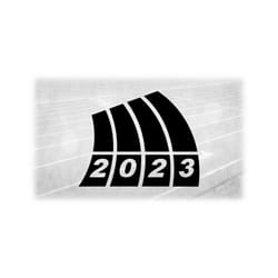 sports clipart: track and field black four-lane track with year 2023 lane numbers - change color yourself - digital download svg png dxf pdf