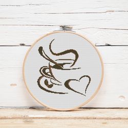 cup of coffee cross stitch pattern hygge home decor cozy kitchen decor digital format pdf