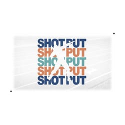 sports clipart: track & field - blue and tan shaded words 'shot put' with male thrower silhouette cutout - digital download svg png dxf pdf