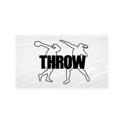 sports clipart: track & field black word 'throw' w/ female discus and shot put thrower outline silhouettes digital download svg png dxf pdf