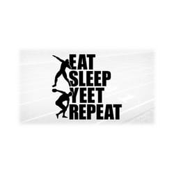 sports clipart: black track & field words 'eat sleep yeet repeat' with male shot put / discus throwers - digital download svg png dxf pdf