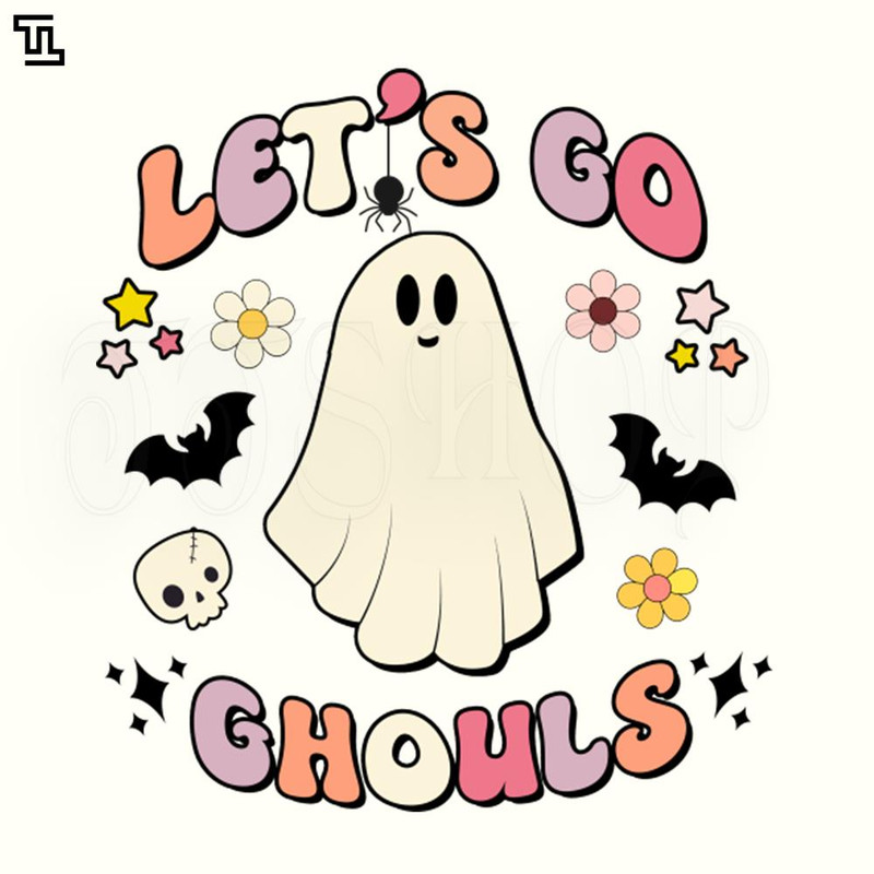 TTL130-Kawaii Retro Halloween Ghost Lets Go Ghouls Y2K Halloween PNG.jpg
