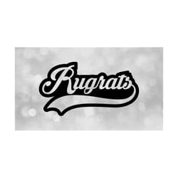 sports clipart: 'rugrats' team name in baseball type lettering w/ swoosh underline - cutout of black background- digital download svg & png