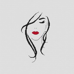 woman cross stitch pattern sexy girl red lips cross stitch digital format pdf