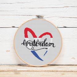 amsterdam cross stitch pattern netherlands flag heart cross stitch valentines day cute cross stitch digital format pdf
