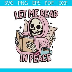 retro groovy let me read in peace bookish skeleton svg file