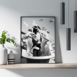 girl taking a money bath print,girl taking a money poster, print, poster, wall art, home decor, wall print, home print,