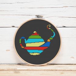 teapot cross stitch pattern colorful kitchen decor cross stitch teapot simple cute cross stitch stained glass digital
