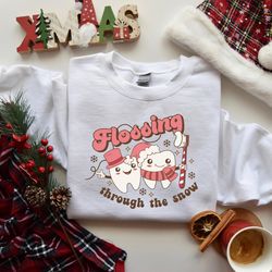 christmas dentist sweatshirt, flossing through the snow sweater, dental christmas shirt, dentist assistant t-shirt, den