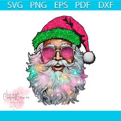 pink santa with sunglasses cheerful christmas lights png file