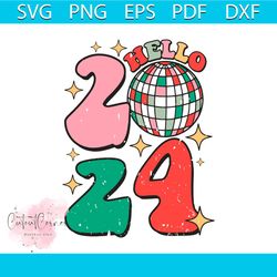 hello 2024 retro merry christmas and happy new year svg