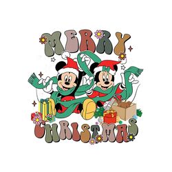 vintage floral mickey and minnie merry christmas svg file