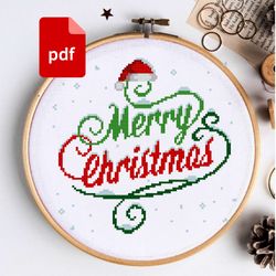 merry christmas lettering cross stitch pattern holly christmas cross stitch chart