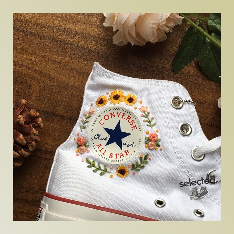 Custom Converse Embroidered Bees and sweet Flowers Converse Chuck Taylor Embroidered Personalized, Flower and Bee Custom Embroidered Shoes - 1.jpg