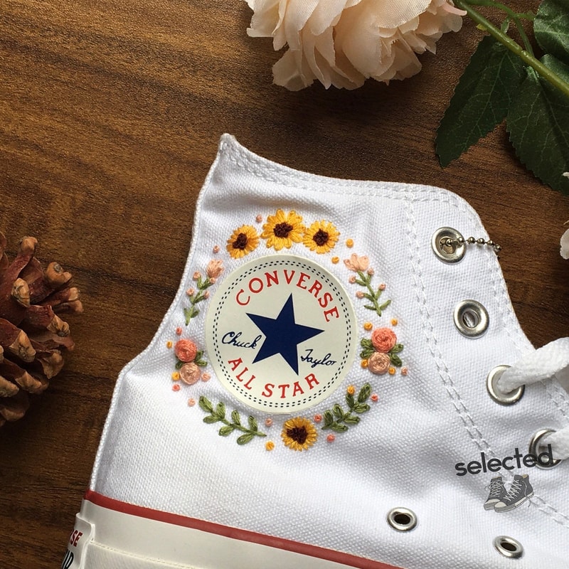 Custom Converse Embroidered Bees and sweet Flowers Converse Chuck Taylor Embroidered Personalized, Flower and Bee Custom Embroidered Shoes - 2.jpg
