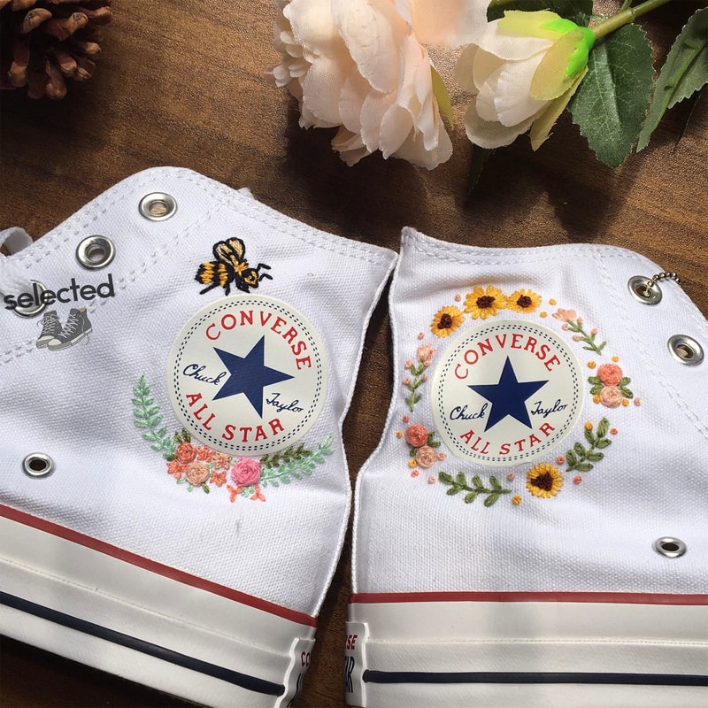 Custom Converse Embroidered Bees and sweet Flowers Converse Chuck Taylor Embroidered Personalized, Flower and Bee Custom Embroidered Shoes - 4.jpg