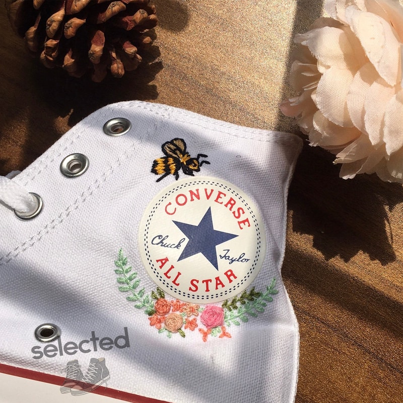 Custom Converse Embroidered Bees and sweet Flowers Converse Chuck Taylor Embroidered Personalized, Flower and Bee Custom Embroidered Shoes - 5.jpg