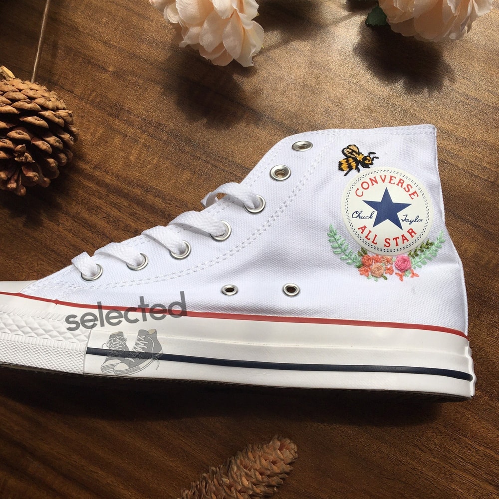 Custom Converse Embroidered Bees and sweet Flowers Converse Chuck Taylor Embroidered Personalized, Flower and Bee Custom Embroidered Shoes - 6.jpg