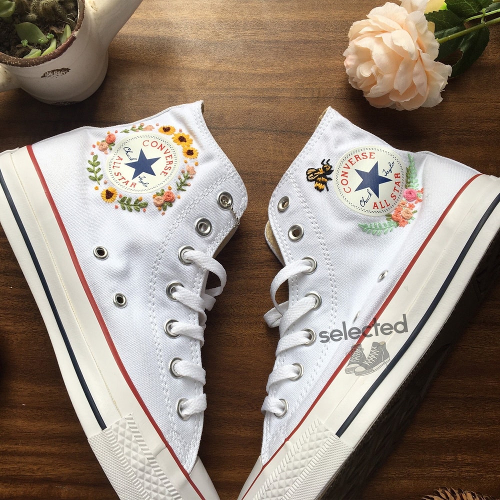 Custom Converse Embroidered Bees and sweet Flowers Converse Chuck Taylor Embroidered Personalized, Flower and Bee Custom Embroidered Shoes - 8.jpg