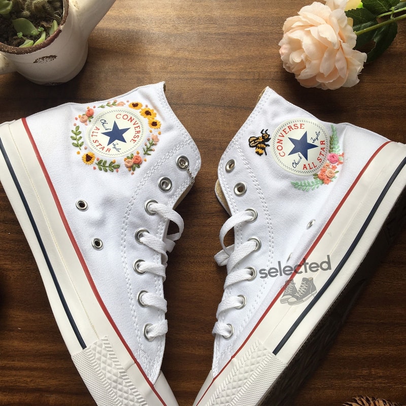 Custom Converse Embroidered Bees and sweet Flowers Converse Chuck Taylor Embroidered Personalized, Flower and Bee Custom Embroidered Shoes - 8.jpg