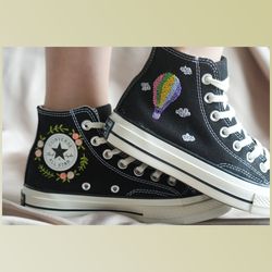 custom embroidery shoes, flower converse handmade, women's shoes, wedding gift, converse hi chuck 1970s, wedding sneaker