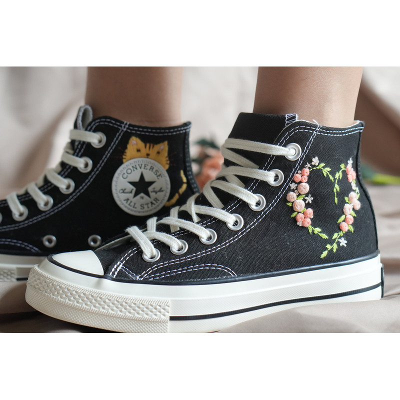 Custom Embroidery Shoes, Flower Converse Handmade, Women's Shoes, Wedding Gift, Converse Hi Chuck 1970s, Wedding Sneakers, Valentine Gift - 4.jpg