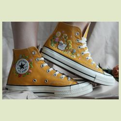 custom embroidery shoes, flower converse handmade, women's shoes, wedding gift, converse hi chuck 1970s, wedding sneaker