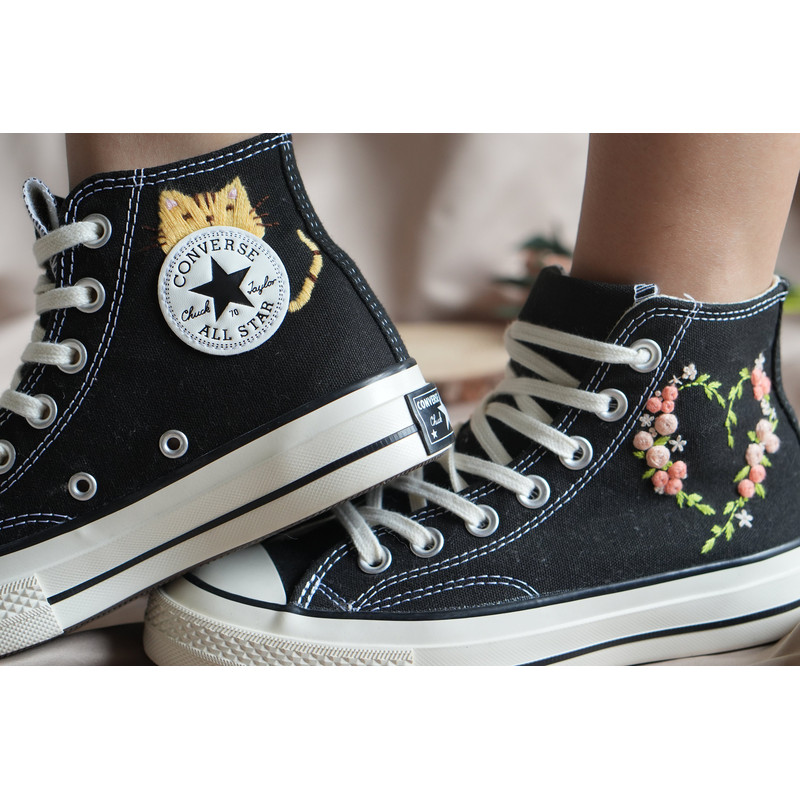 Custom Embroidery Shoes, Flower Converse Handmade, Women's Shoes, Wedding Gift, Converse Hi Chuck 1970s, Wedding Sneakers, Valentine Gift - 7.jpg