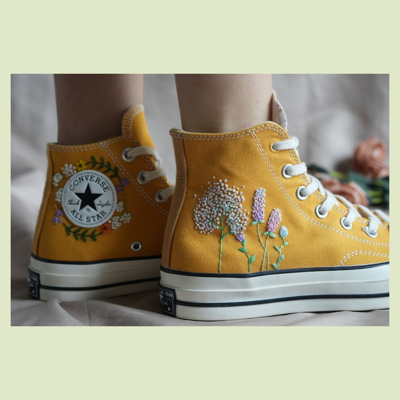 Custom Embroidery Shoes, Flower Converse Handmade, Women's Shoes, Wedding Gift, Converse Hi Chuck 1970s, Wedding Sneakers, Valentine Gift - 1.jpg