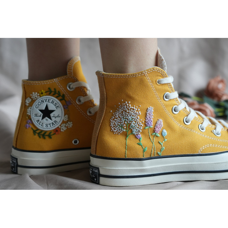 Custom Embroidery Shoes, Flower Converse Handmade, Women's Shoes, Wedding Gift, Converse Hi Chuck 1970s, Wedding Sneakers, Valentine Gift - 2.jpg