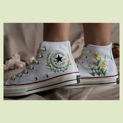 custom embroidery shoes, flower converse handmade, women's shoes, wedding gift, converse hi chuck 1970s, wedding sneaker
