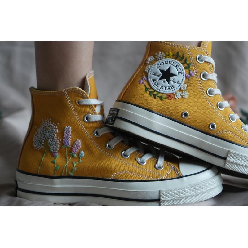 Custom Embroidery Shoes, Flower Converse Handmade, Women's Shoes, Wedding Gift, Converse Hi Chuck 1970s, Wedding Sneakers, Valentine Gift - 5.jpg