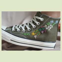 custom embroidery shoes, flower converse handmade, women's shoes, wedding gift, converse hi chuck 1970s, wedding sneaker