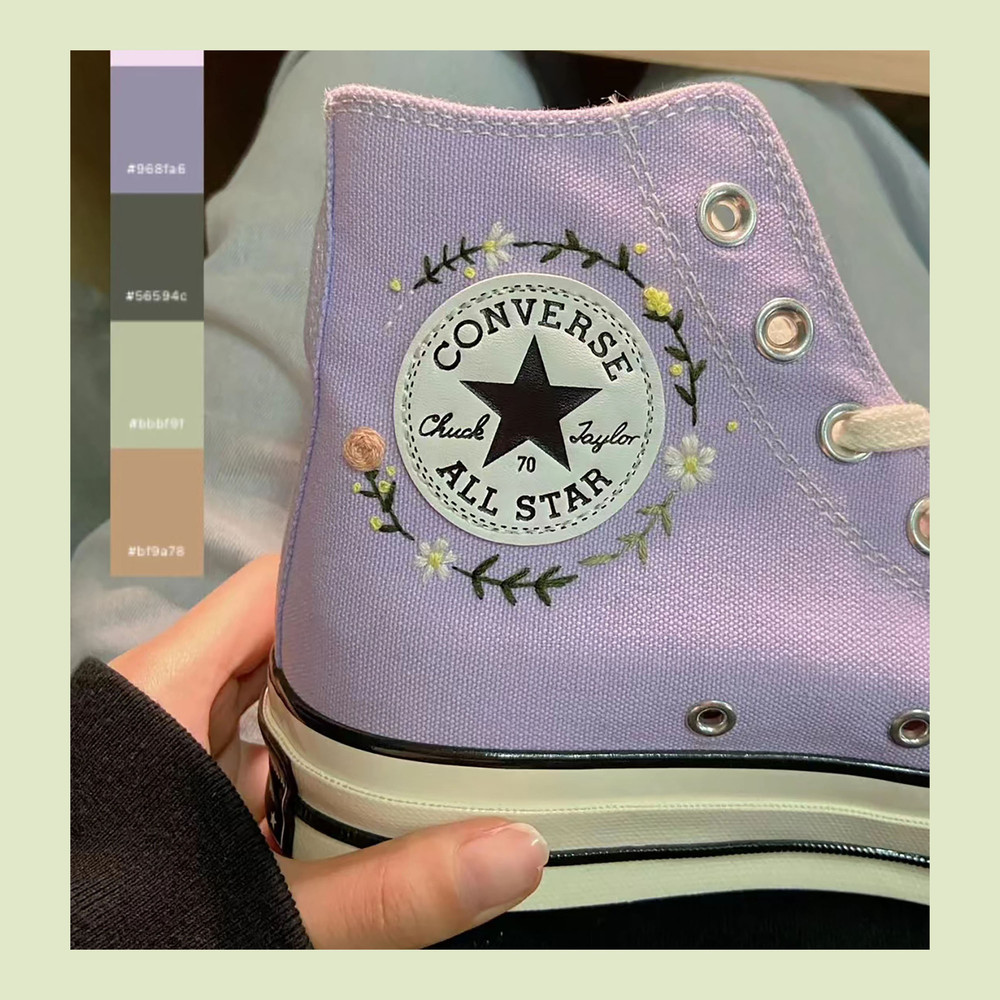 Custom Embroidery Shoes, Flower Converse Handmade, Women's Shoes, Wedding Gift, Converse Hi Chuck 1970s, Wedding Sneakers, Valentine Gift - 1.jpg