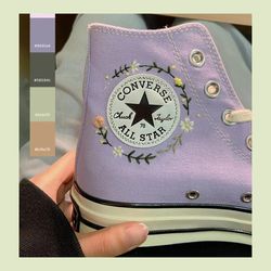 custom embroidery shoes, flower converse handmade, women's shoes, wedding gift, converse hi chuck 1970s, wedding sneaker