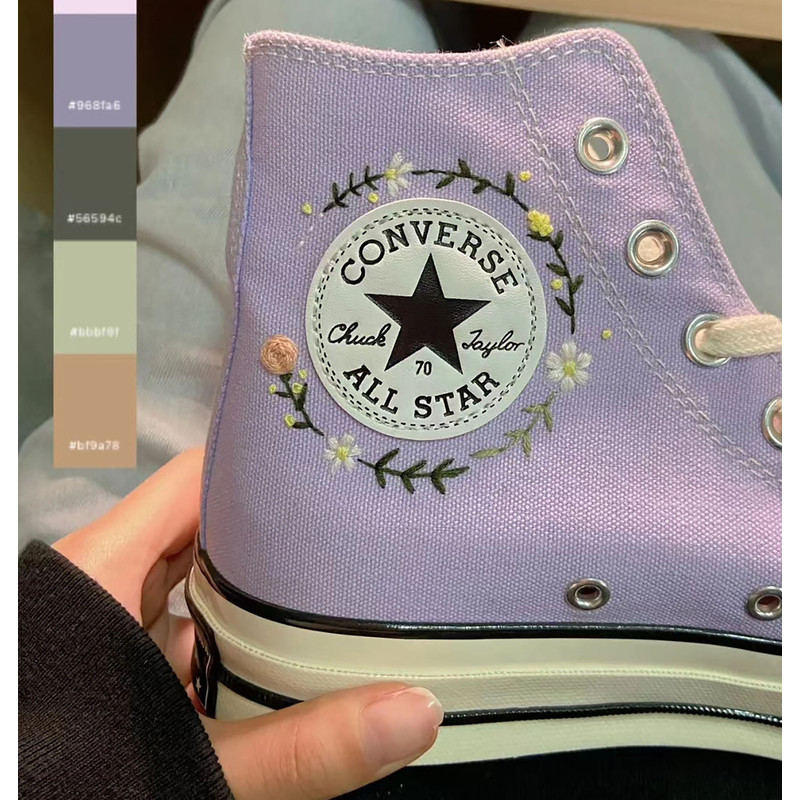 Custom Embroidery Shoes, Flower Converse Handmade, Women's Shoes, Wedding Gift, Converse Hi Chuck 1970s, Wedding Sneakers, Valentine Gift - 2.jpg