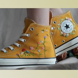 custom embroidery shoes, flower converse handmade, women's shoes, wedding gift, converse hi chuck 1970s, wedding sneaker