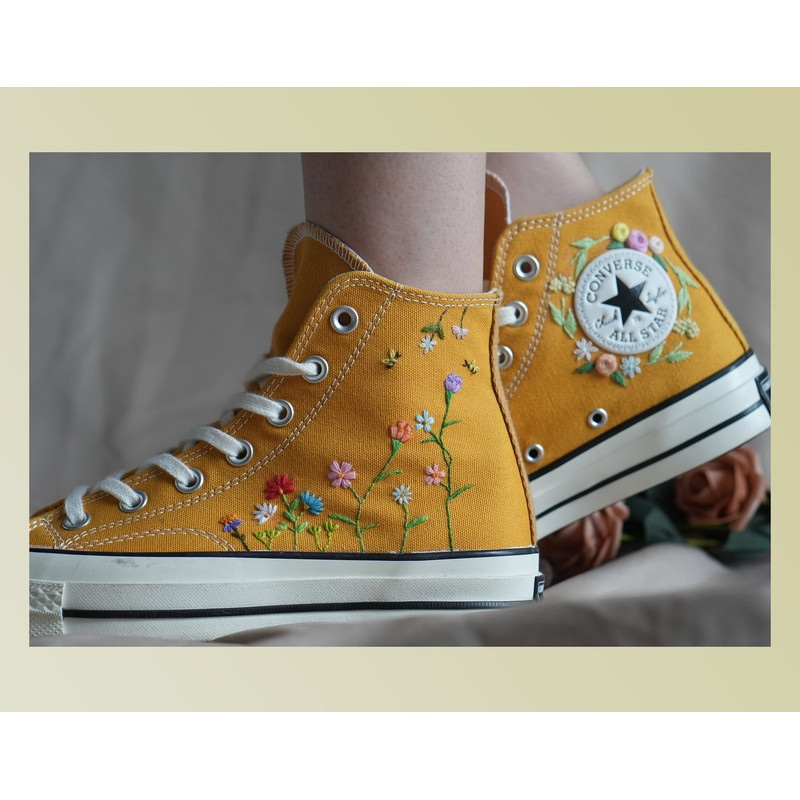 Custom Embroidery Shoes, Flower Converse Handmade, Women's Shoes, Wedding Gift, Converse Hi Chuck 1970s, Wedding Sneakers, Valentine Gift - 1.jpg